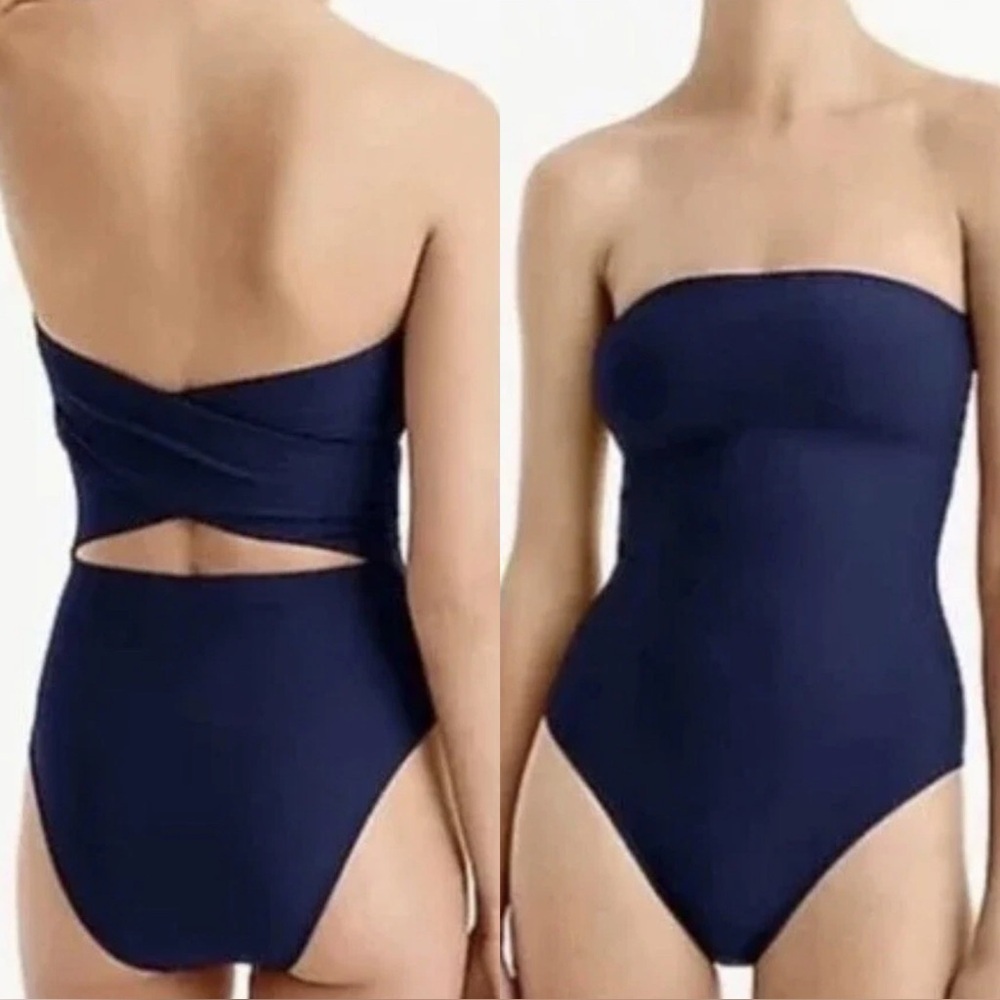 J.CREW Navy Blue Cross Back One Piece Bandeau Swimsuit Size 0